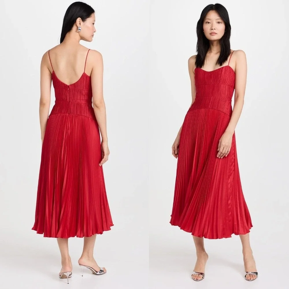 NWT AMUR Cherry Drop Waist Pleated Midi Dress in Red - Size 8‎ - Picture 4 of 16